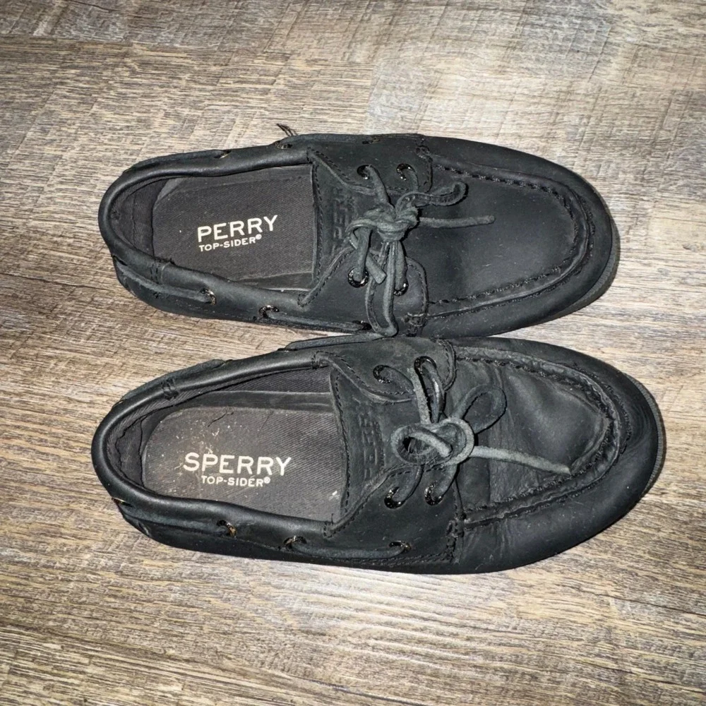 Sperry Top-Sider AO Boys 13M Black Leather Authentic Original 2 Eye Boat Shoes